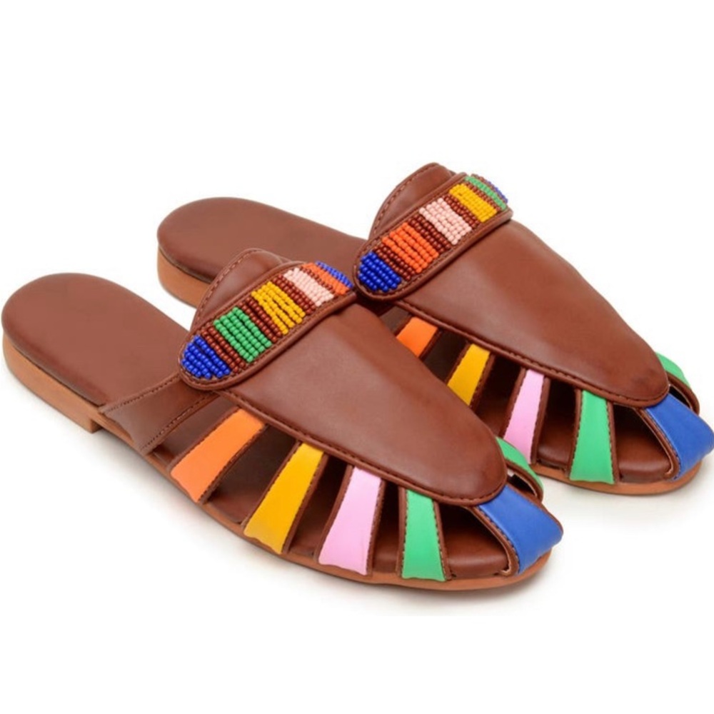 NEW Farm Rio Rainbow Beaded Mule
